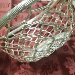 Metal Round Woven Basket,  Silver, 10"